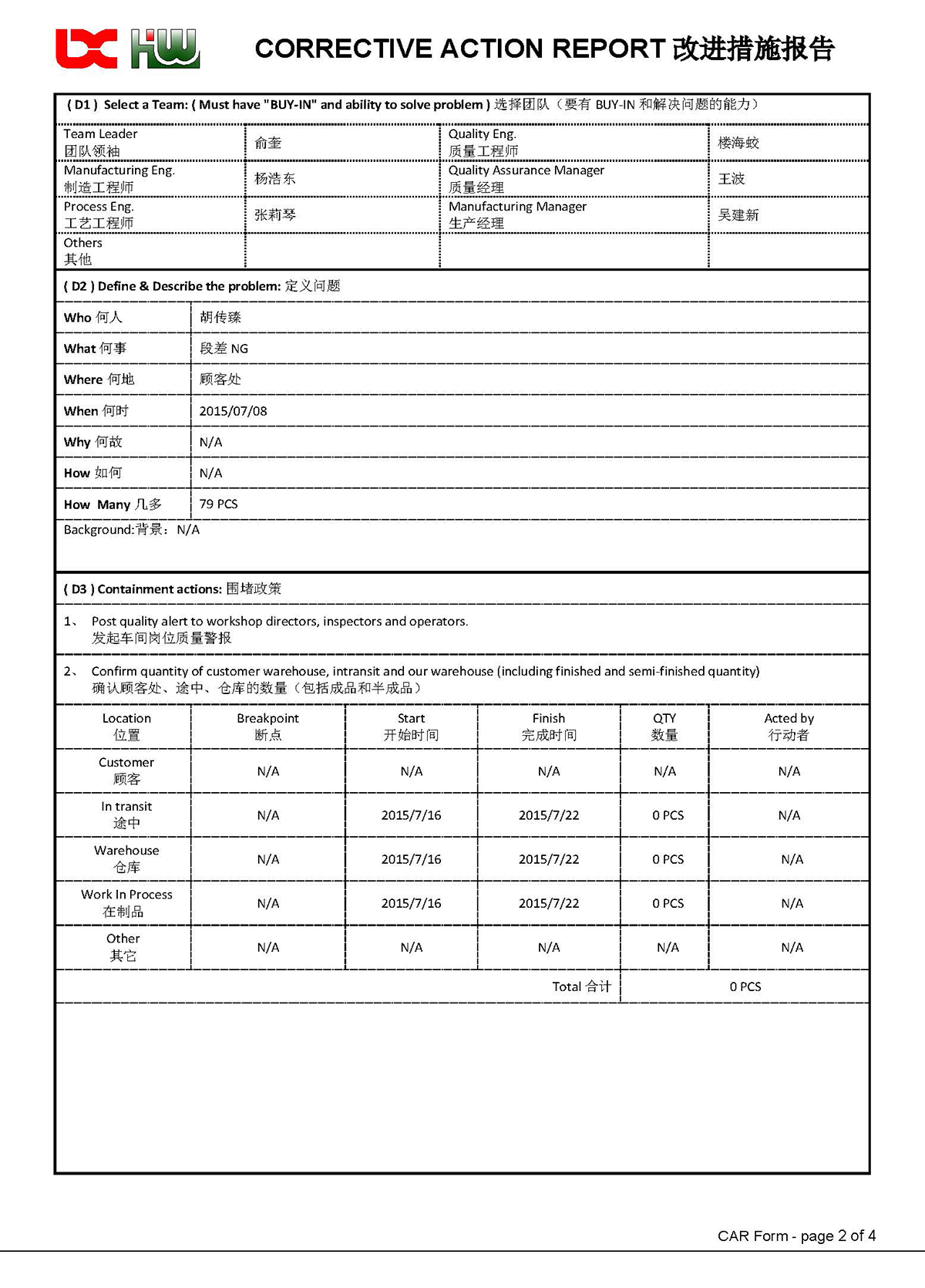 Corrective Action Report(8D)(图2)